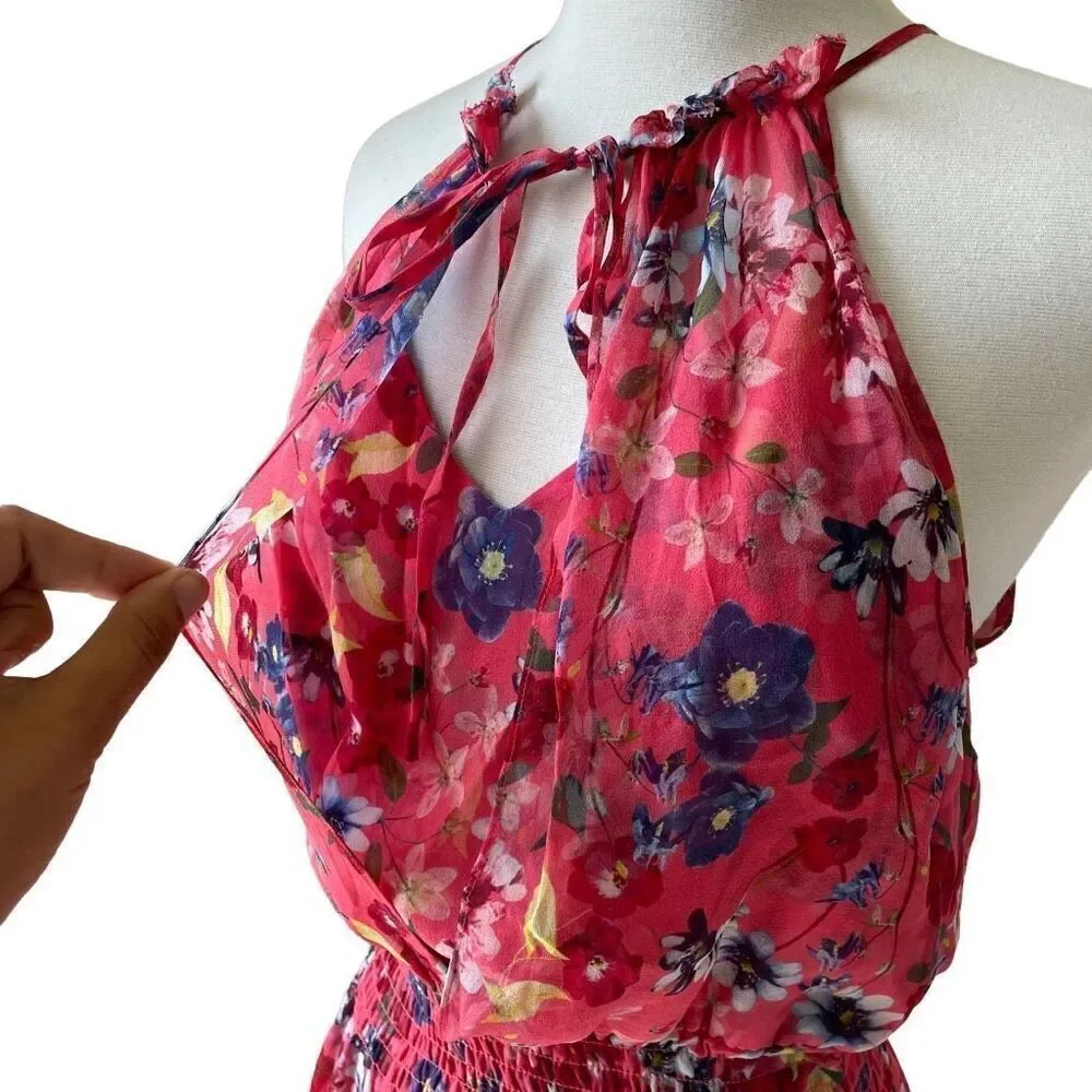 Parker Serenity 100% Silk Cocktail Party Mini Dress Floral Coral Size Small S - Picture 6 of 10